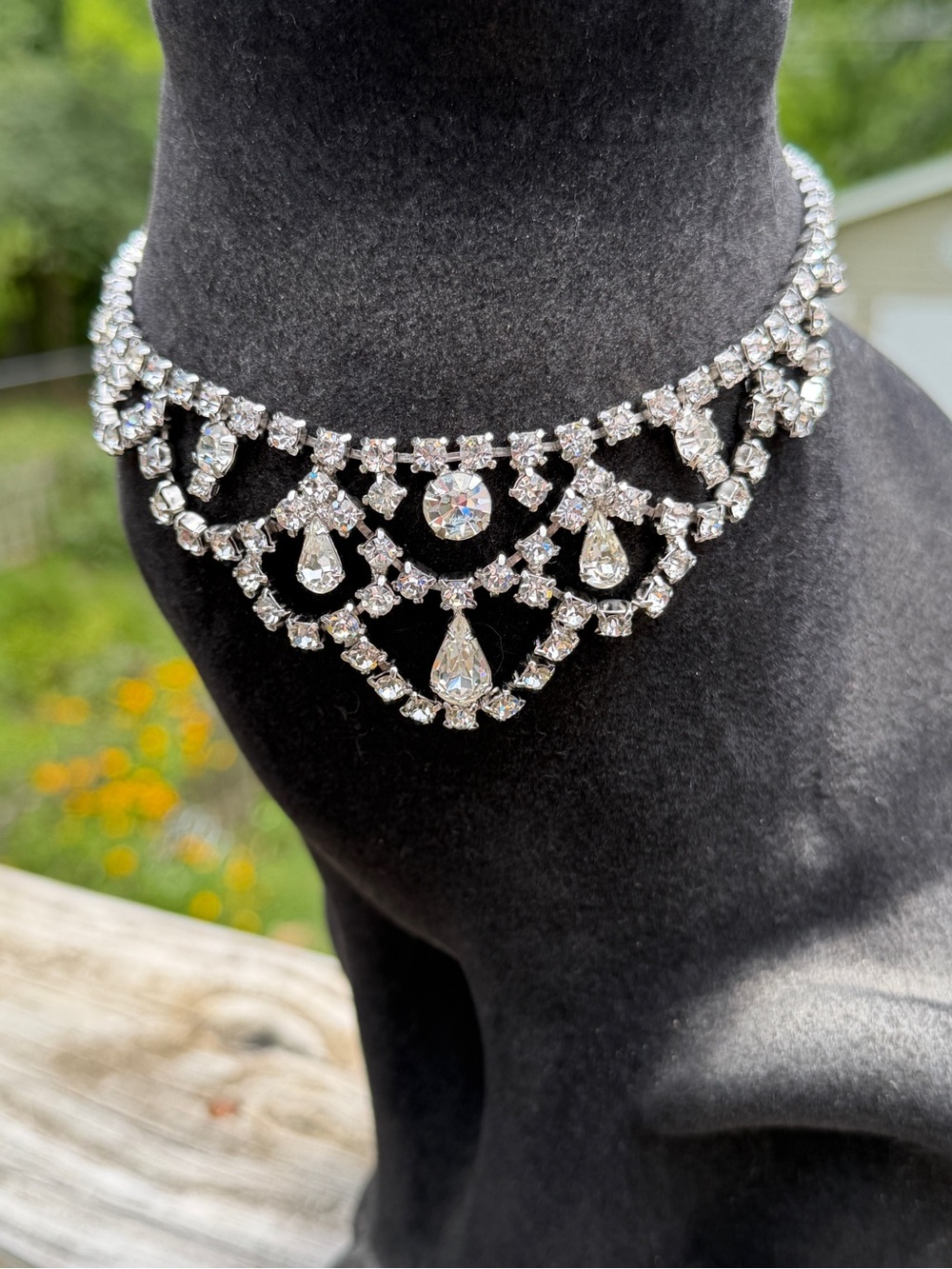 Kramer Vintage / Antique 925 Silver Crystal Teardrop Statement Necklace Jewelry